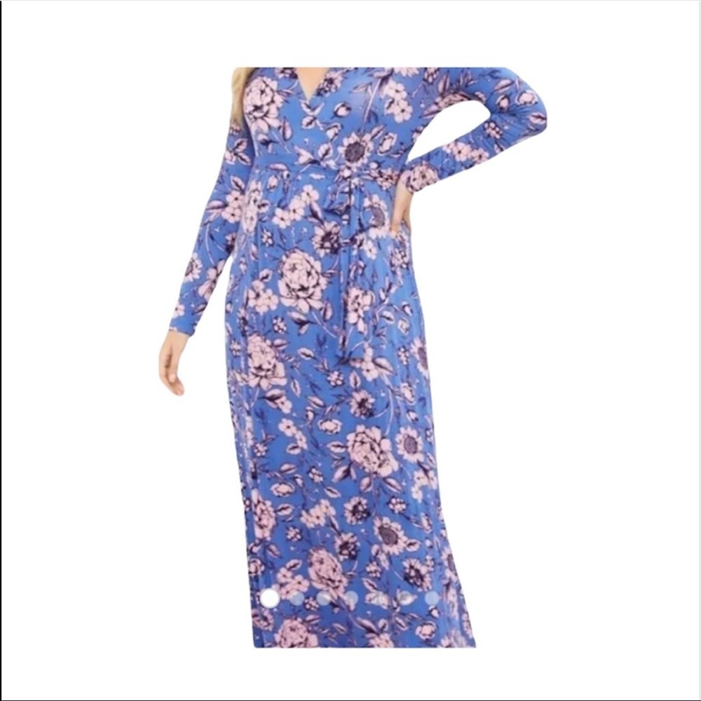 Motherhood Maternity light blue floral V neck jersey knit wrap maxi dress